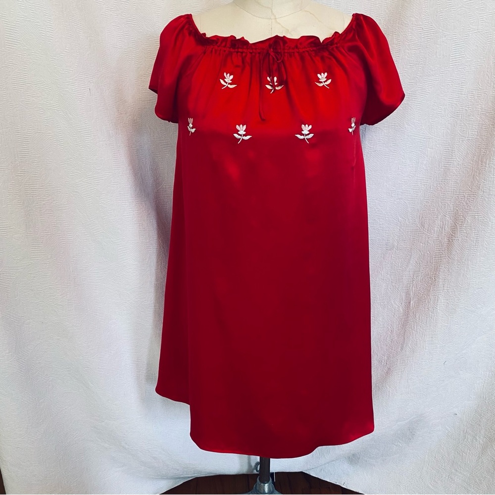 Pure silk cherry red dress/nightie cap sleeves